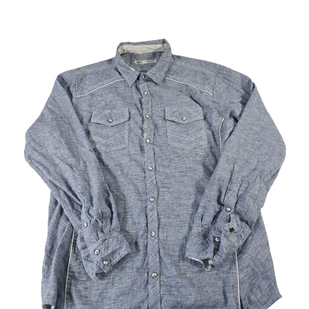 BKE Mens Blue Textured Pearl Snap‎ Western Shirt XL Standard Fit B2684